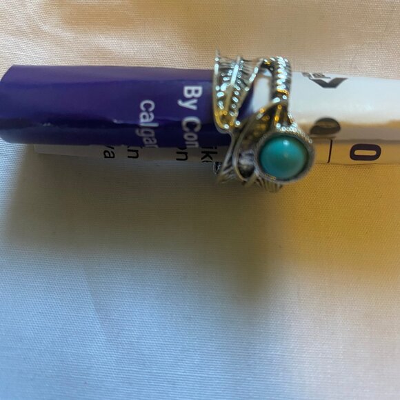 Size 6 Women Silver Sterling Handmade Snake Ring With Turqoise Stone Blue - Picture 3 of 7